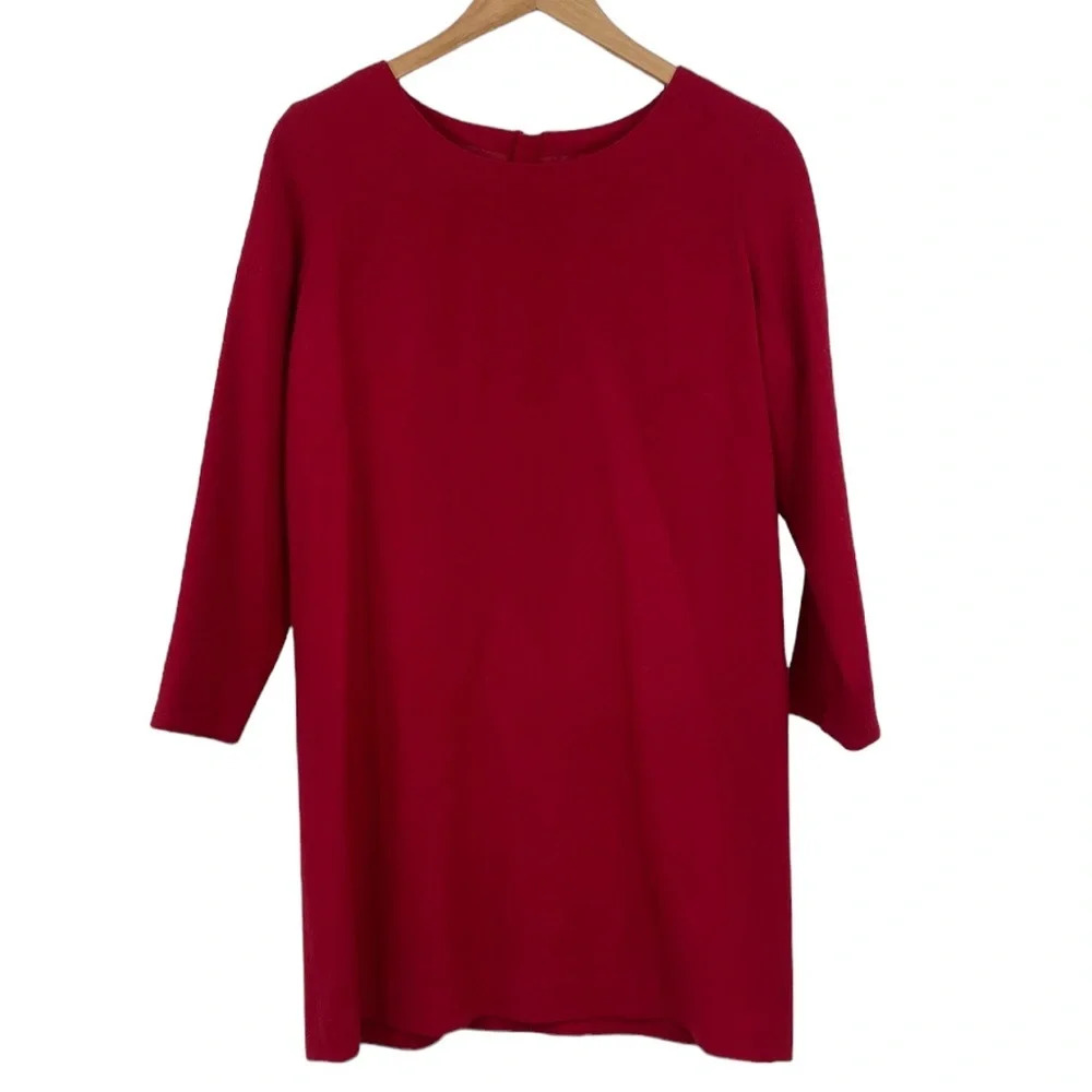 Pure Collection Shift Dress Womens Size 6 Lipstick Red 100% Wool 3/4 Sleeve‎